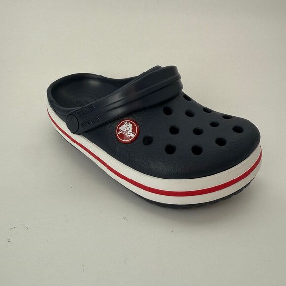 NWT Crocs Crocband Clogs Navy with Red White Stripe Unisex Toddler Size 9 - Picture 2 of 10